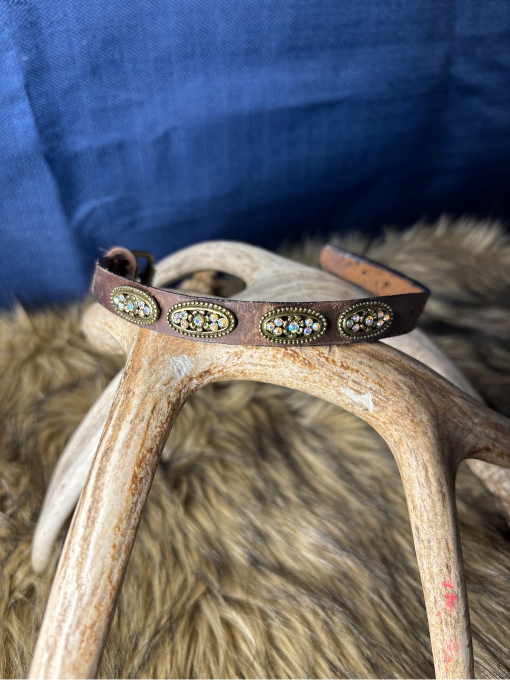 Embellished Brown Leather Women’s Belt with Crystal Medallions